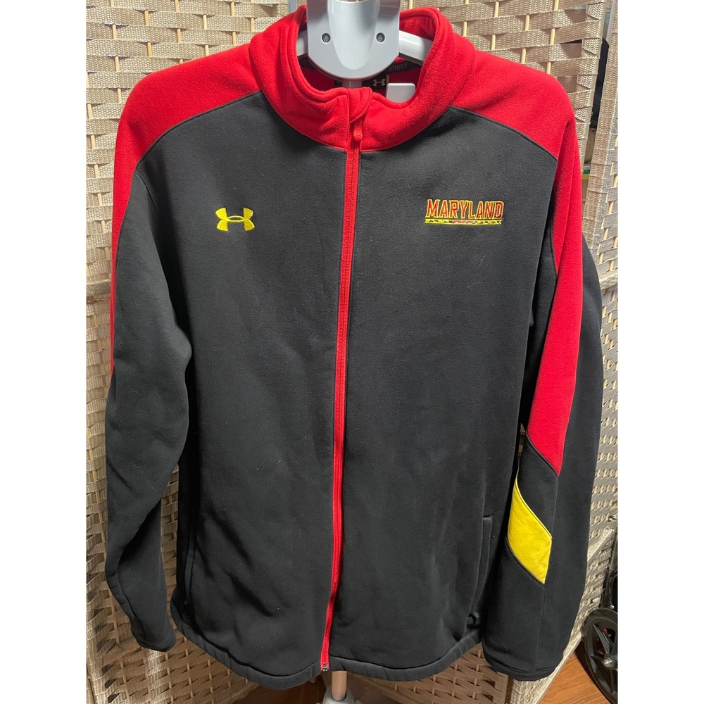 Under Armour Maryland Terrapins Fleece Jacket Mens XXL Full Zip Black Red Sherpa